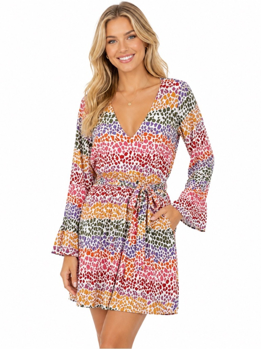 Emily Wonder Polka-Dot MIDI Faux Wrap Dress Womens Size 1X Colourful CasualCore